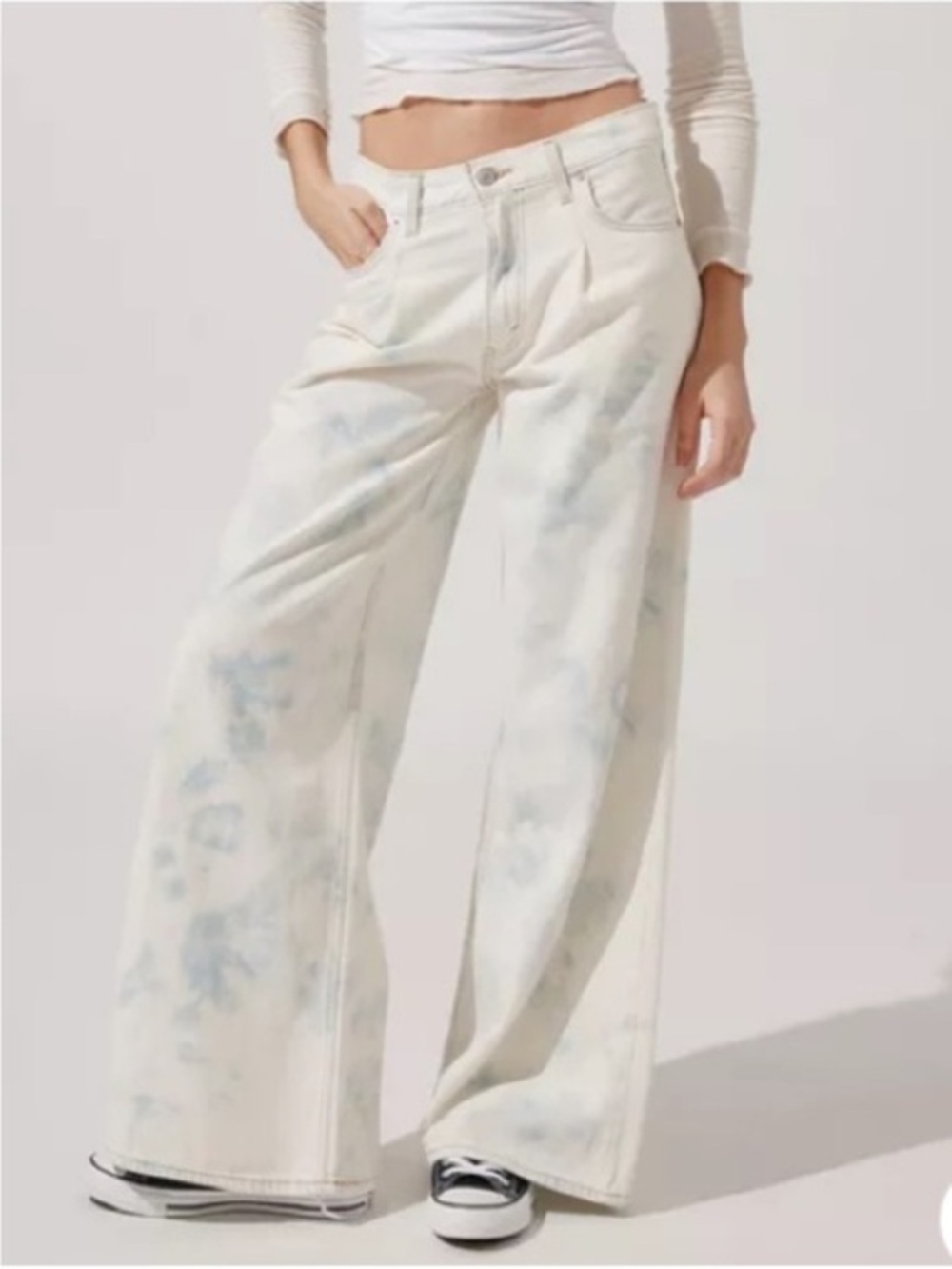 Levi's Cream Wide-Leg Flare Jeans with Pale Blue Tie-Dye Size 24